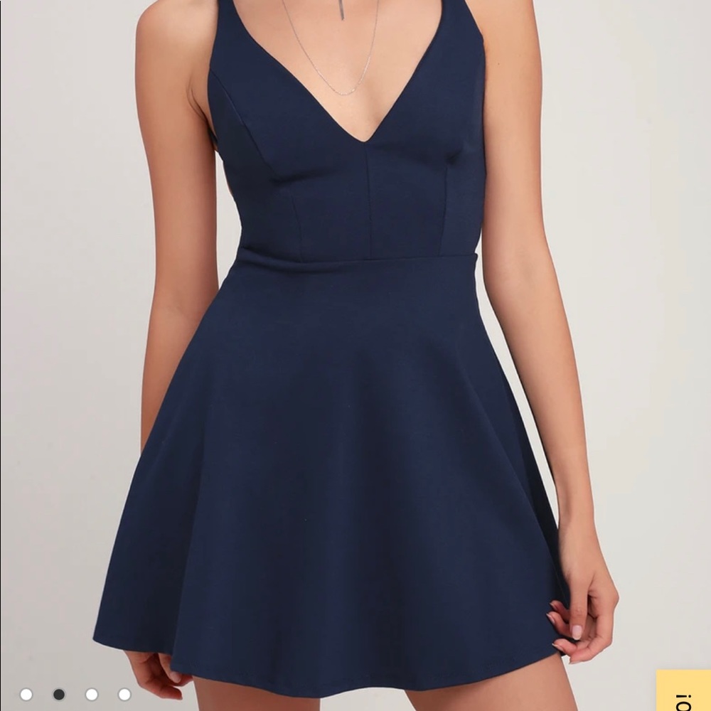 Lulus Believe in Love Navy Blue Backless Skater Dress Size XS